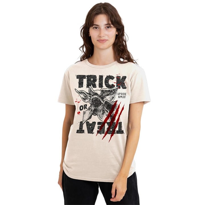 Stranger Things Women's Beige Demogorgon Trick Or Treat Sketch T, Sports Direct