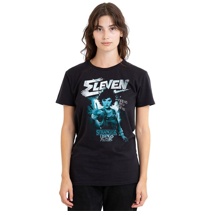 Stranger Things Women's Black Tales From 85 Eleven Mono T-Shirt in Size L, Sports Direct
