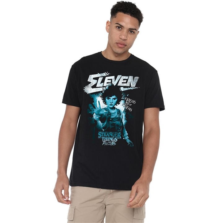 Stranger Things Men' Black Tales From 85 Eleven Mono T Shirt in Size S, Sports Direct