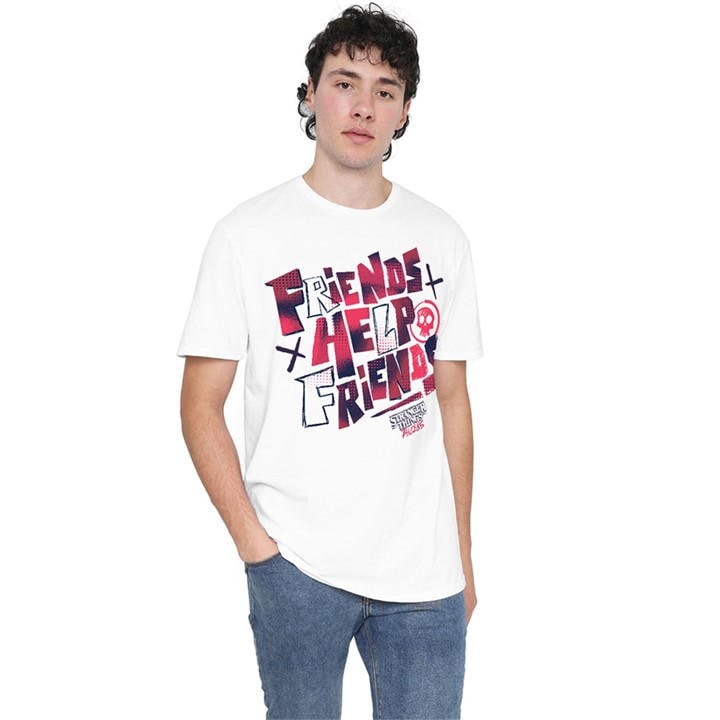 Stranger Things Men's White Tales From 85 Friends Help T Shirt in Size XL, Sports Direct