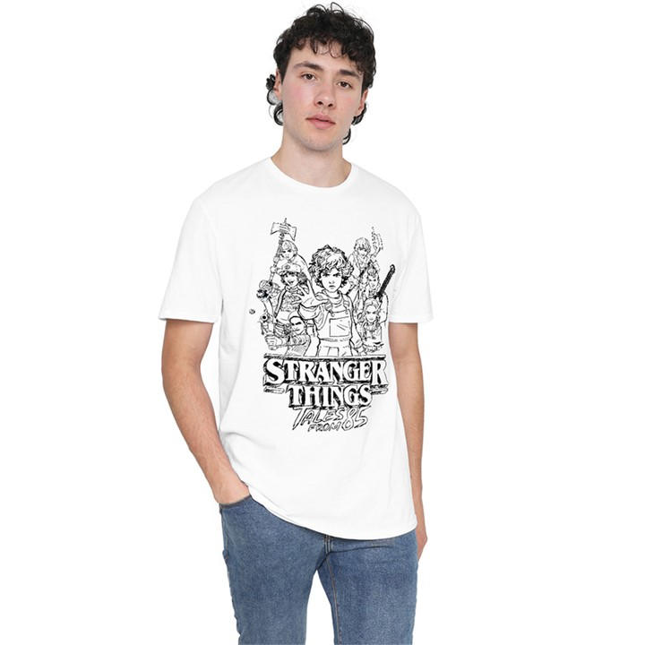 Stranger Things Men' White Tales From 85 Group Sketch T Shirt in Size S, Sports Direct