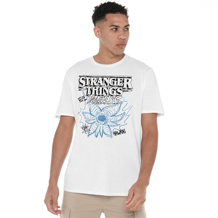 Stranger Things Men's White Tales From 85 Demo Sketch T Shirt in Size XL, Sports Direct