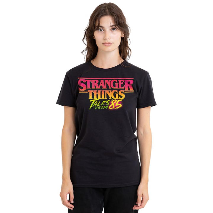 Stranger Things Women's Black Tales From 85 Logo T-Shirt in Size L, Sports Direct