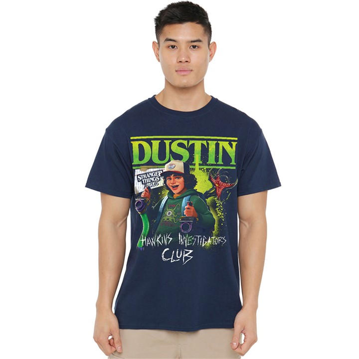 Stranger Things Men' Blue Tales From 85 Dustin T Shirt Navy in Size S, Sports Direct