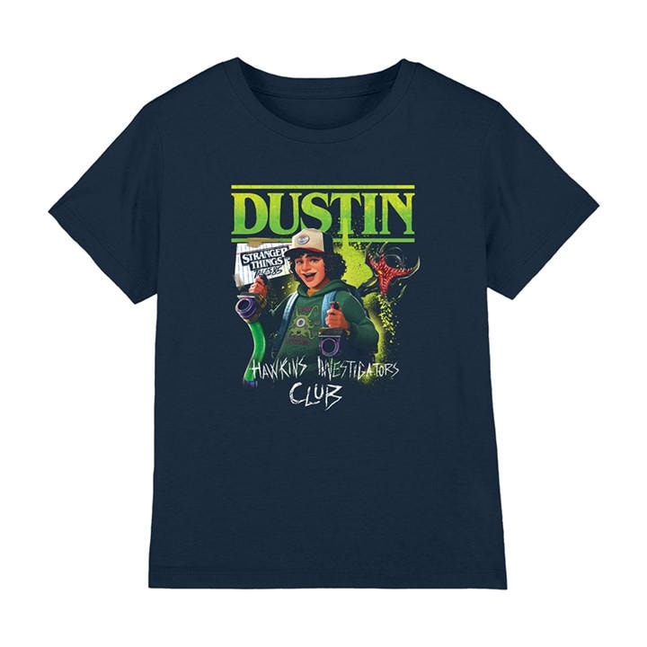 Stranger Things Boys Blue Tales From 85 Dustin Kids T Shirt, Sports Direct
