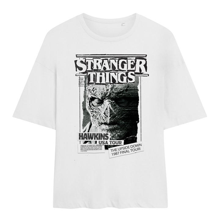 Stranger Things Women' White Newspaper Vecna Oversized T-Shirt in Size S, Sports Direct