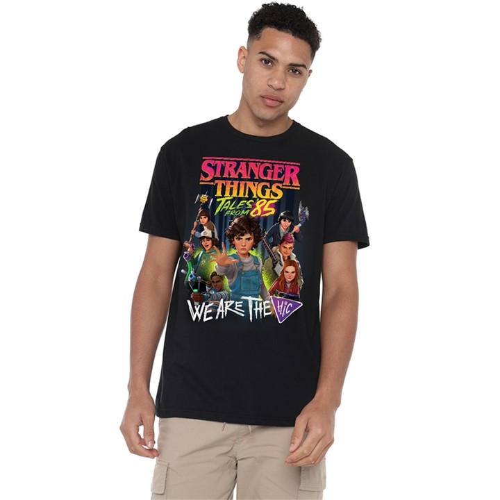 Stranger Things Men' Black Tales From 85 Hic Poster T Shirt in Size S, Sports Direct
