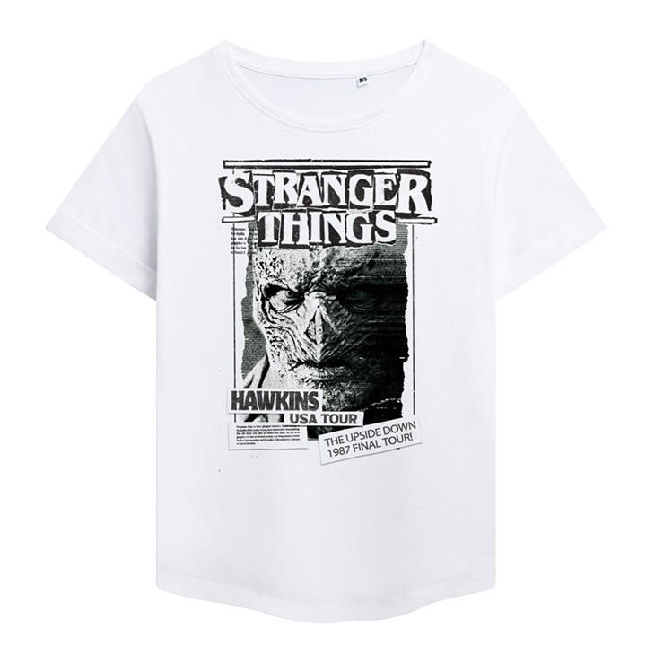 Stranger Things Women' White Newspaper Vecna Fashion T-Shirt W in Size S, Sports Direct