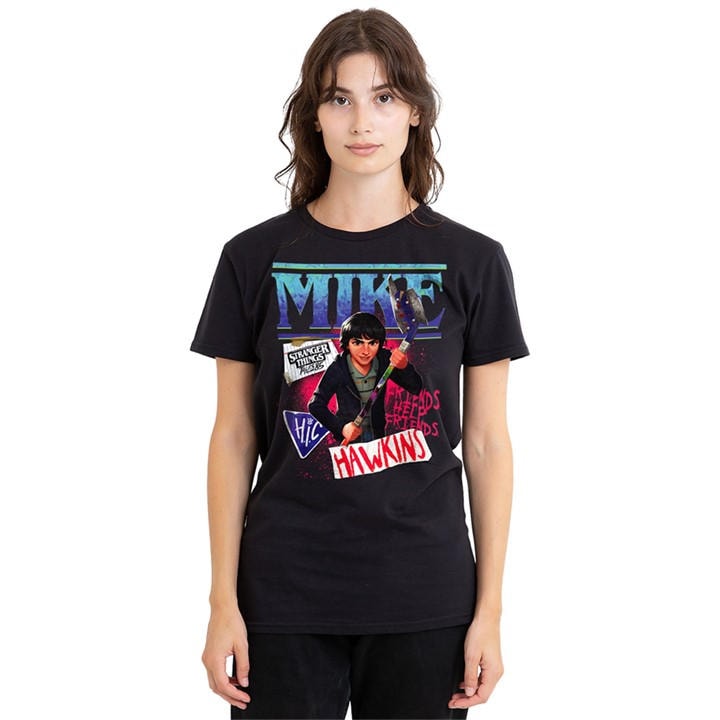 Stranger Things Women's Black Tales From 85 Mike T-Shirt, Sports Direct