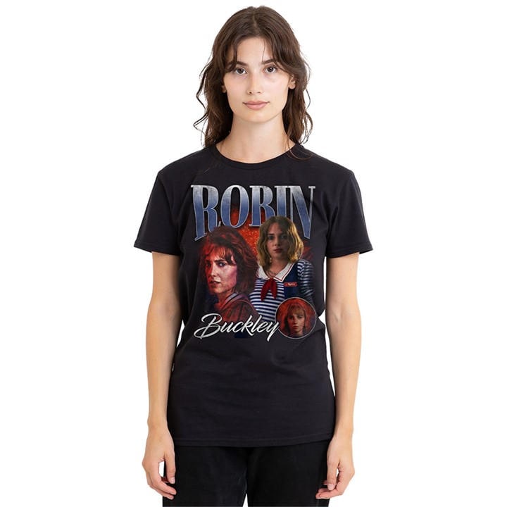 Stranger Things Women's Black Robin Homage T Shirt in Size L, Sports Direct