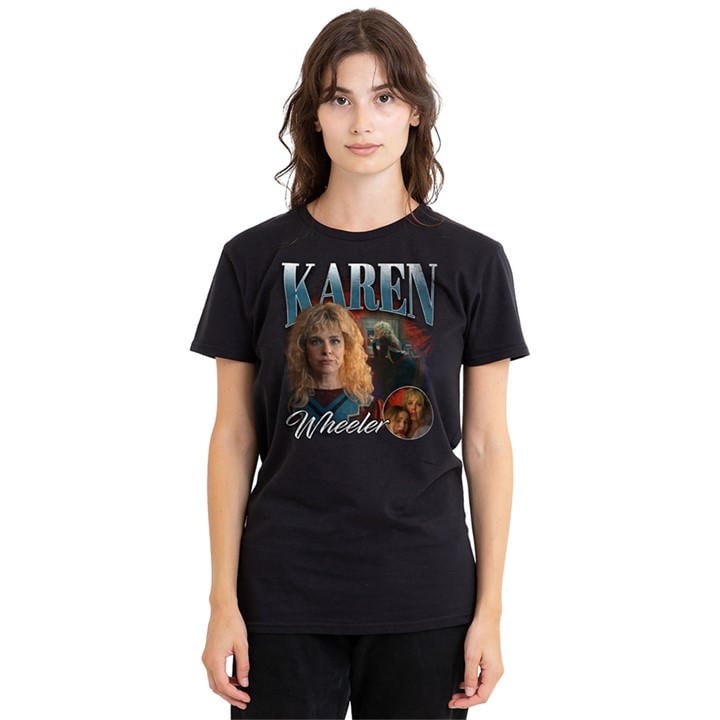 Stranger Things Women's Black Karen Homage T Shirt in Size M, Sports Direct