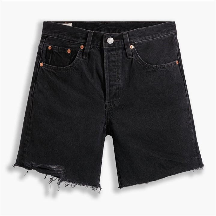 Levis Women's Black Mid Thigh Denim Shorts in Size 25 L32, Sports Direct