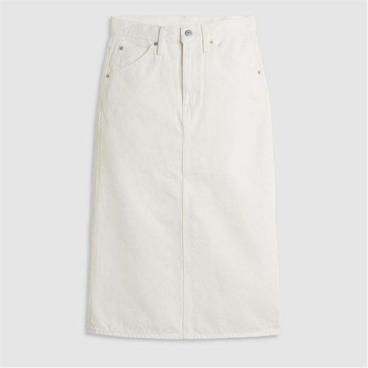 Levis Women's White High Rise Back Slit Denim Skirt in Size 28 R, Sports Direct