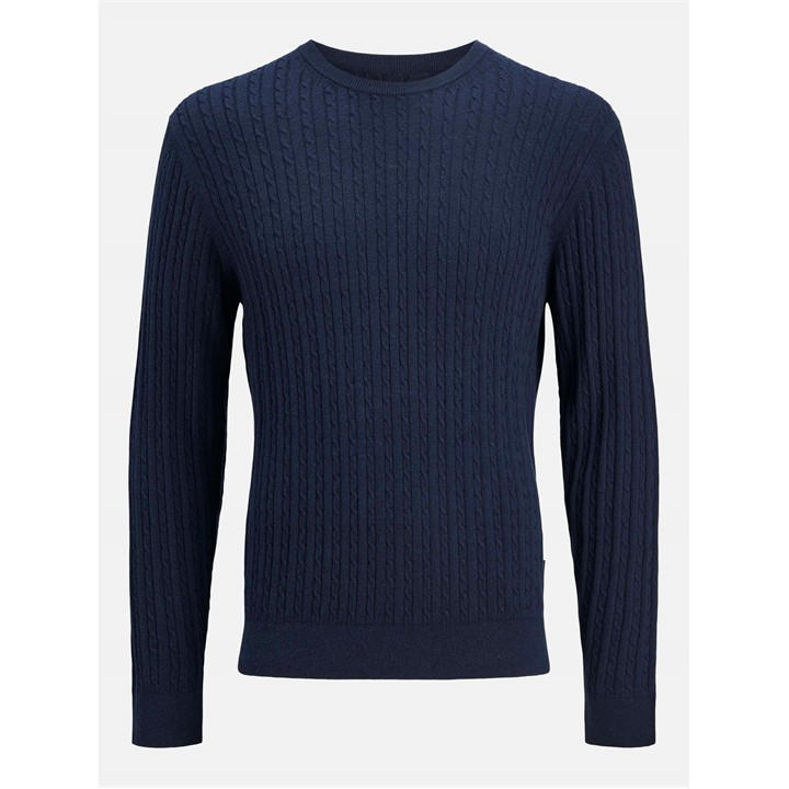 Jack And Jones Men's Blue Emil Cable Knit Jumper in Size L, Sports Direct