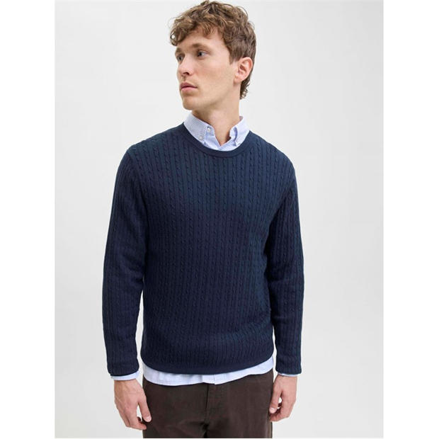 Navy Blazer - Jack and Jones - Emil Cable Knit Jumper Mens