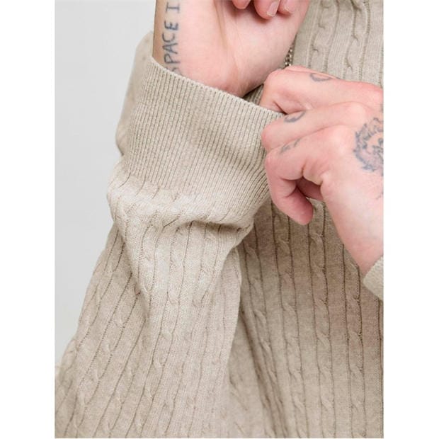 Oatmeal - Jack and Jones - Emil Cable Knit Jumper Mens