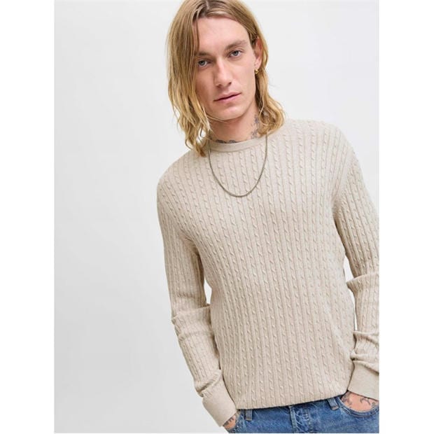 Oatmeal - Jack and Jones - Emil Cable Knit Jumper Mens
