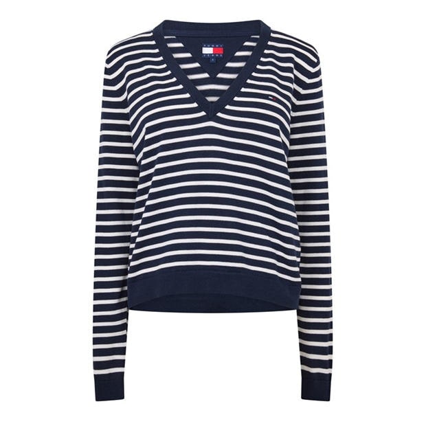 Navy/Stripe - Tommy Jeans - Women's V-Neck Jumper