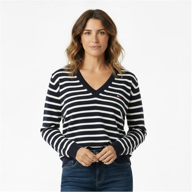 Navy/Stripe - Tommy Jeans - Women's V-Neck Jumper