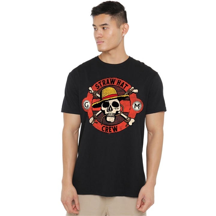 One Piece Men's Black Straw Hat Crew Skull T-Shirt in Size 2XL, Sports Direct