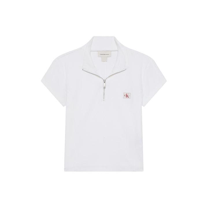 Calvin Klein Jeans Women's White Knitted Short Sleeve Polo Shirt in Size 8, Sports Direct