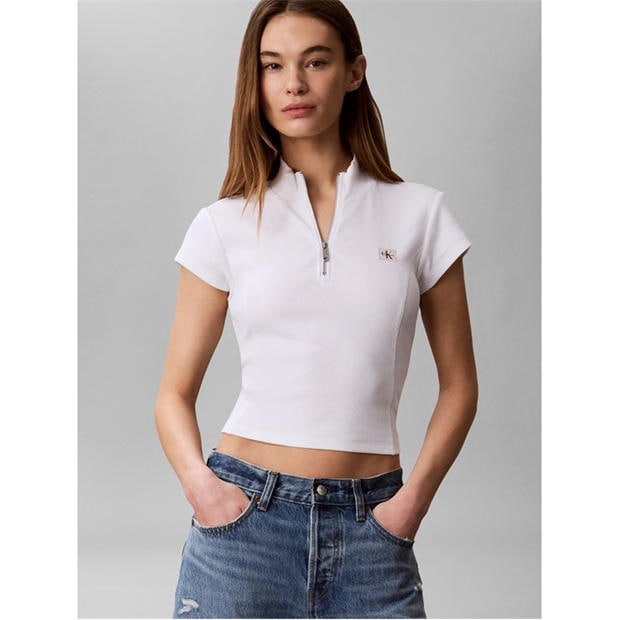 Bright White - Calvin Klein Jeans - Women's Knitted Short Sleeve Polo Shirt