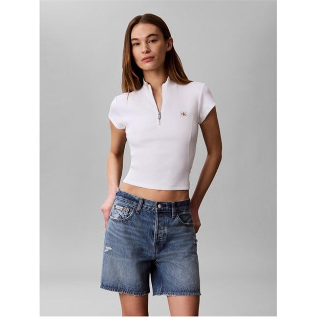 Bright White - Calvin Klein Jeans - Women's Knitted Short Sleeve Polo Shirt