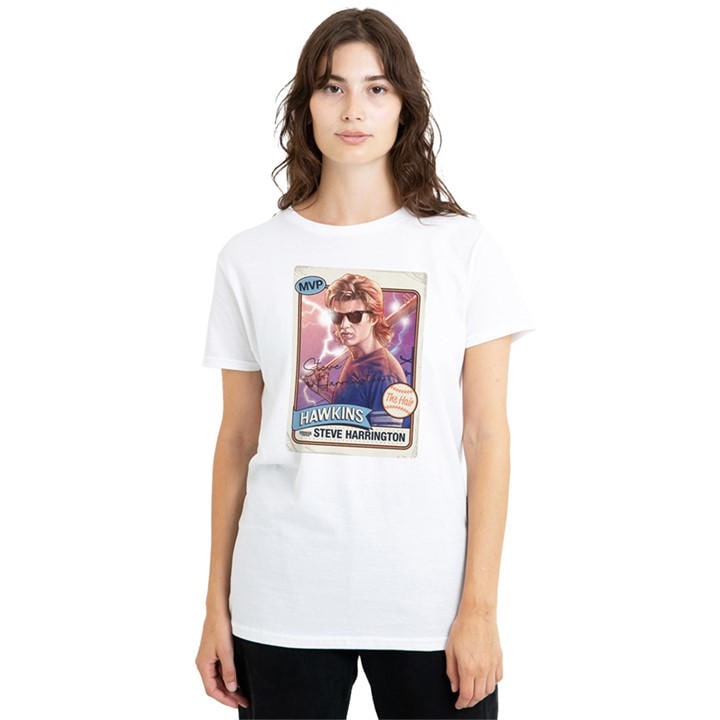 Stranger Things Women's White Steve Harrington Hair T-Shirt Whi in Size L, Sports Direct