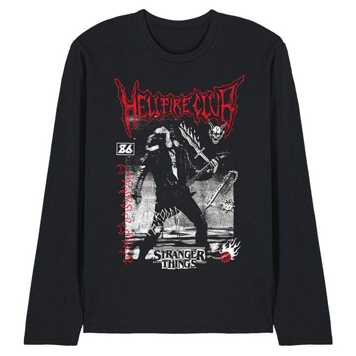 Stranger Things Men's Black Eddie Hellfire Long Sleeve T-Shirt in Size 2XL, Sports Direct