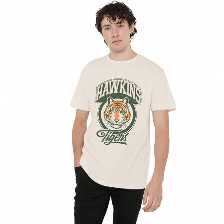 Stranger Things Men' Beige Retro Hawkins Tigers T-Shirt Natu in Size S, Sports Direct