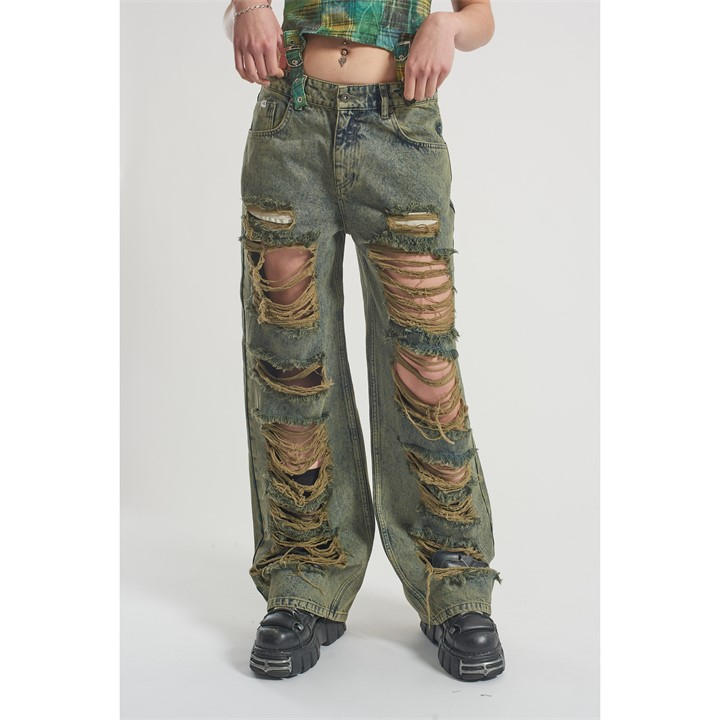 The Ragged Priest Women's Blue Dirty Wash Release Wide Leg Jeans in Size 28 S, Sports Direct