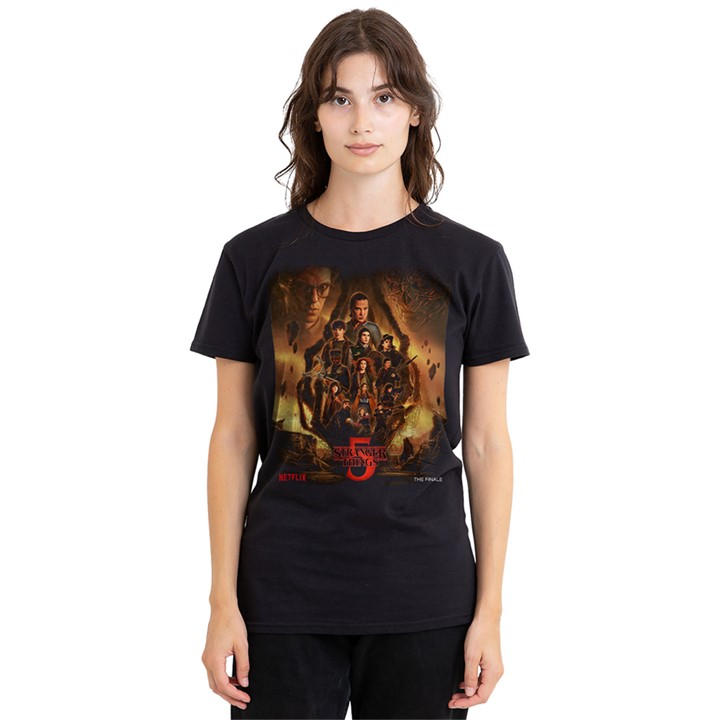 Stranger Things Women's Black The Finale Poster T Shirt in Size XL, Sports Direct