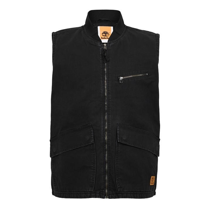 Timberland Men' Black Washed Canvas Gilet in Size S, Sports Direct