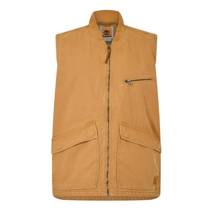 Timberland Men' Yellow Washed Canvas Gilet in Size S, Sports Direct