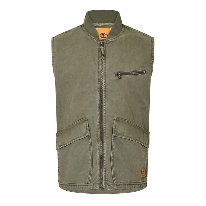 Timberland Men' Green Washed Canvas Gilet in Size S, Sports Direct