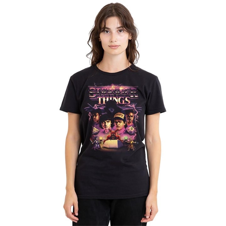 Stranger Things Women' Black Group Thunder Metal Band T Shirt in Size S, Sports Direct