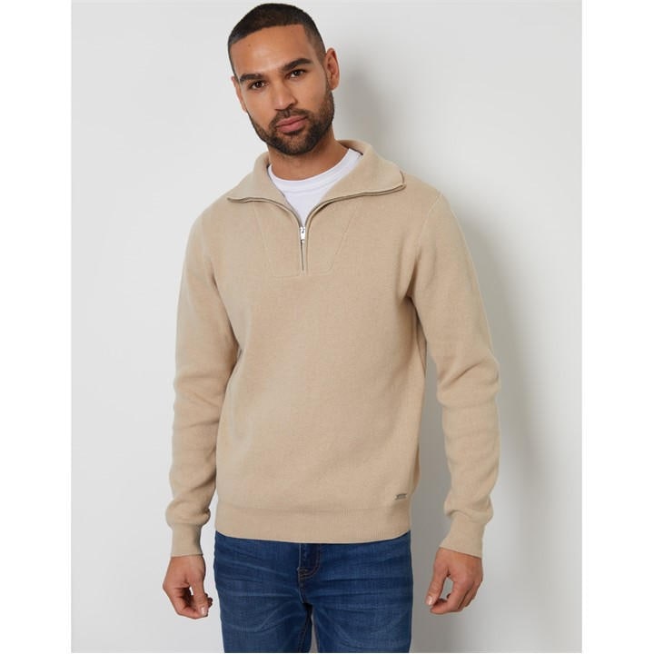 Threadbare Men's Brown Kamrul Quarter Zip Knitted Jumper in Size L, Sports Direct