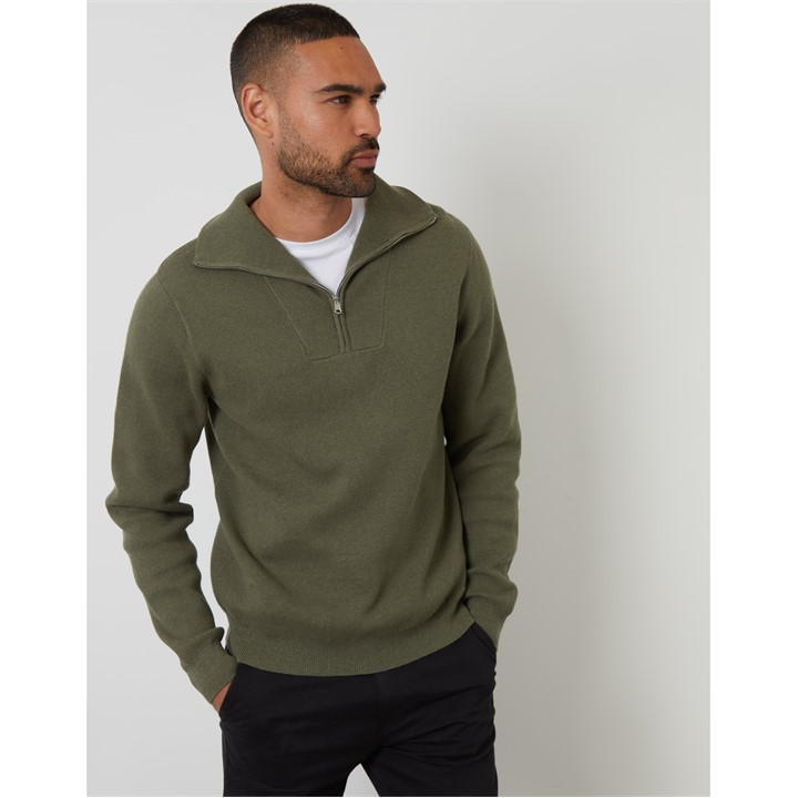 Threadbare Men's Green Kamrul Quarter Zip Knitted Jumper in Size XL, Sports Direct