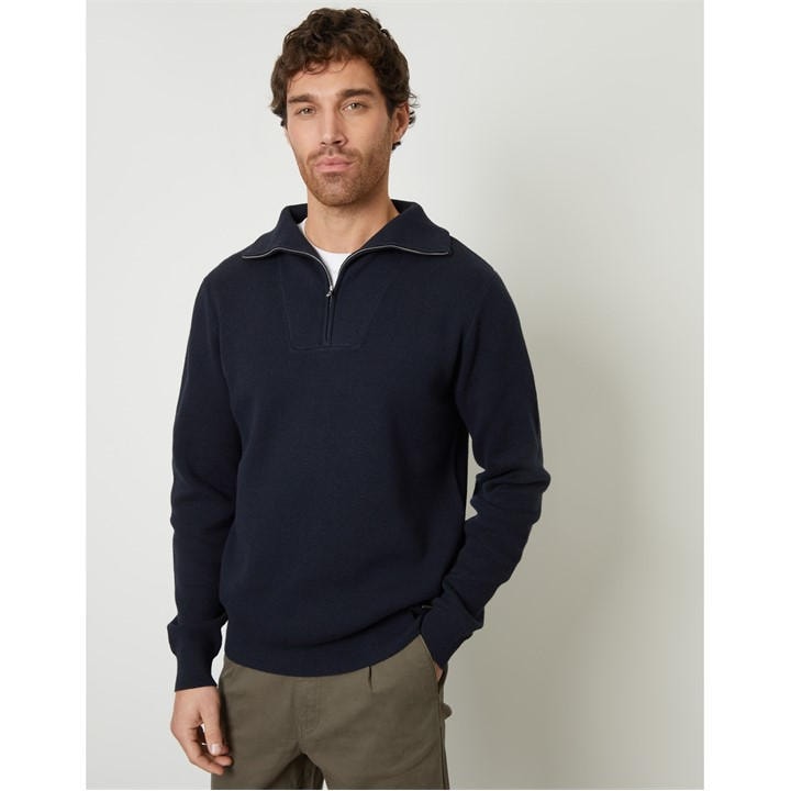 Threadbare Men's Blue Kamrul Quarter Zip Knitted Jumper in Size XL, Sports Direct