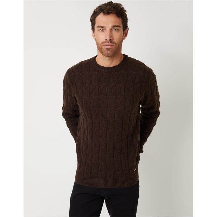 Threadbare Men's Brown Milton Cable Crew Knit Jumper in Size 2XL, Sports Direct