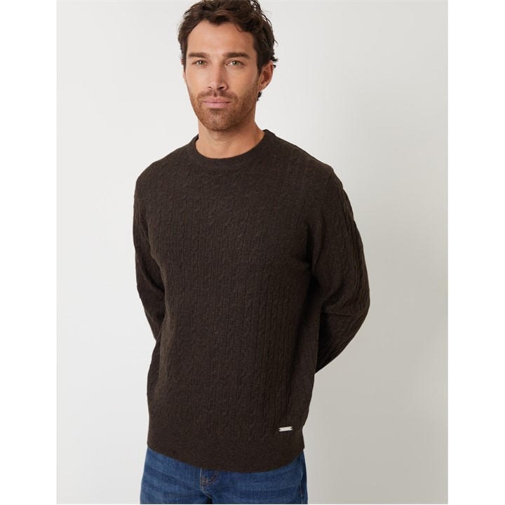 Threadbare Men' Brown Wildcroft Cable Crew Knit Jumper in Size S, Sports Direct