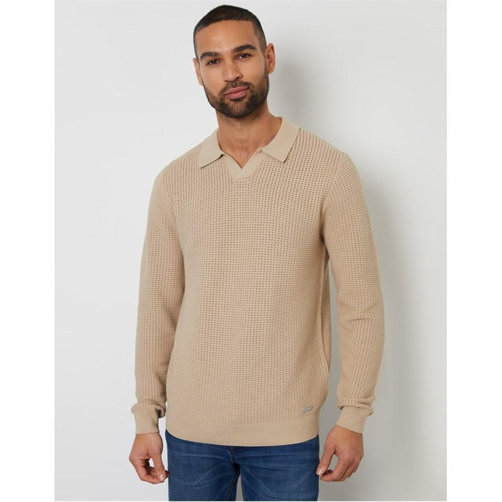 Threadbare Men's Brown Brockholes Long Sleeve Knitted Polo Shirt in Size 2XL, Sports Direct