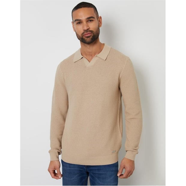 Dijon - Threadbare - Men's Brockholes Long Sleeve Knitted Polo Shirt
