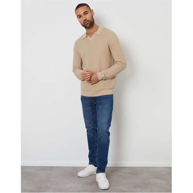 Dijon - Threadbare - Men's Brockholes Long Sleeve Knitted Polo Shirt