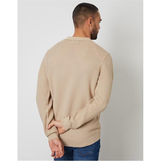 Dijon - Threadbare - Men's Brockholes Long Sleeve Knitted Polo Shirt