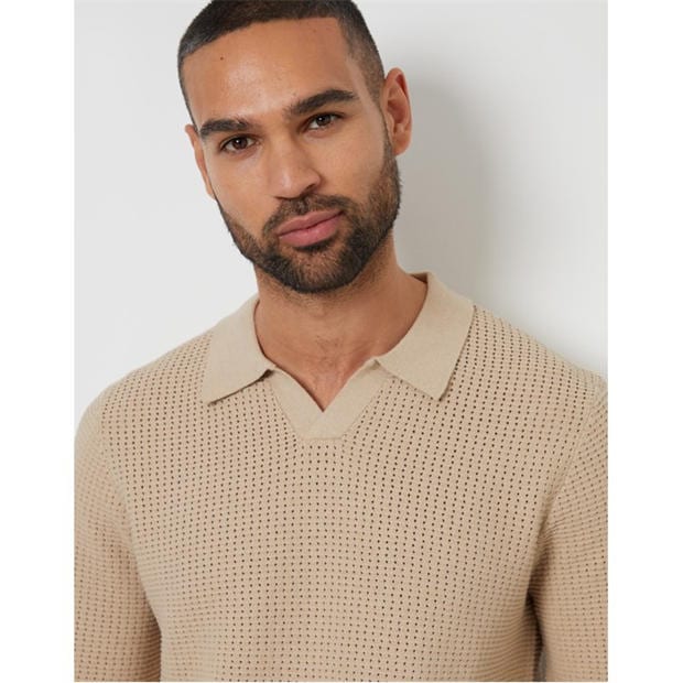 Dijon - Threadbare - Men's Brockholes Long Sleeve Knitted Polo Shirt