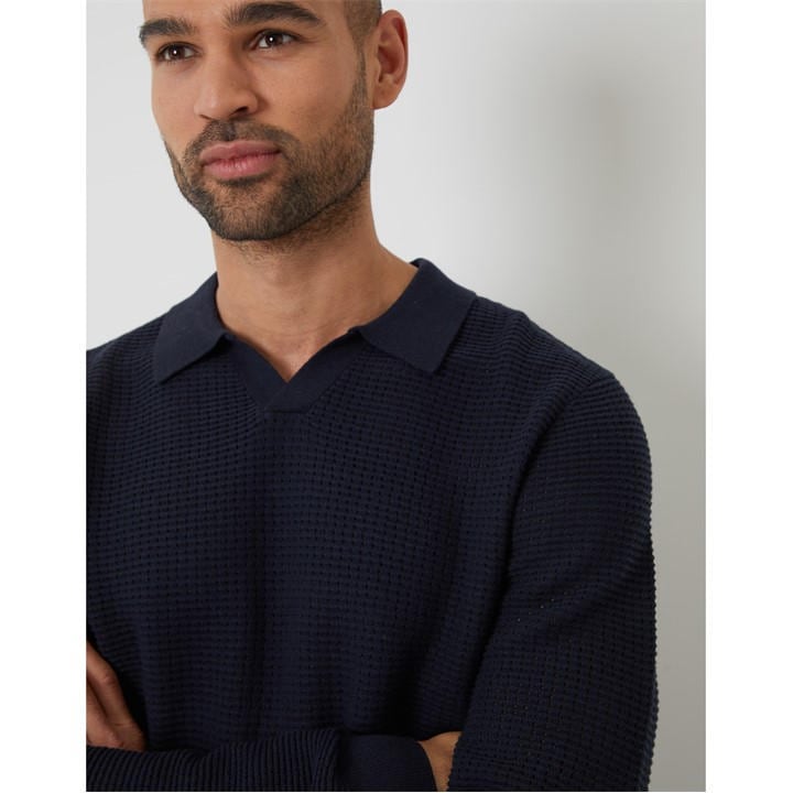 Threadbare Men's Blue Brockholes Long Sleeve Knitted Polo Shirt in Size 2XL, Sports Direct