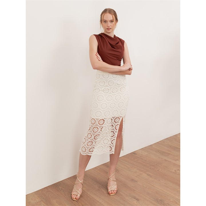 Lovedrobe Women's Cream Crochet Lace Midi Skirt in Size 8, Sports Direct