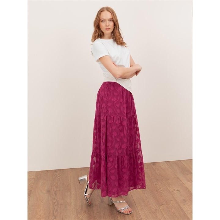 Lovedrobe Women's Pink Fuchsia Floral Burnout Tiered Maxi Skirt in Size 14, Sports Direct