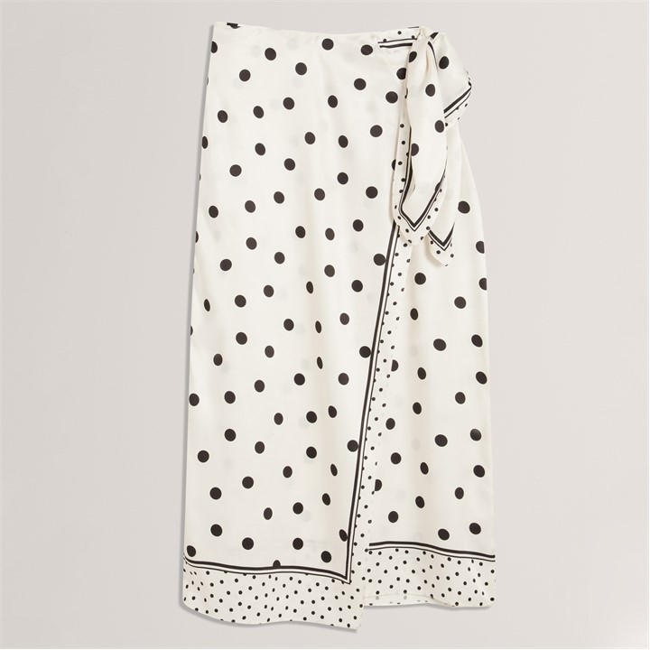 Ted Baker Women's White Polka Dot Knot Detail Midi Skirt in Size 14, Sports Direct